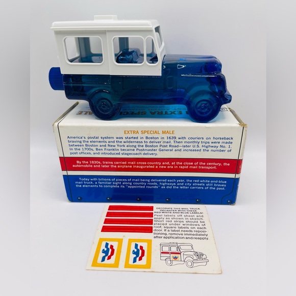 Avon MailTruck cologne decanter w/box & decals, full - Picture 2 of 5